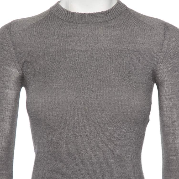 Pre Owned Christian Dior Grey Silk & Cashmere Knit Sweater S