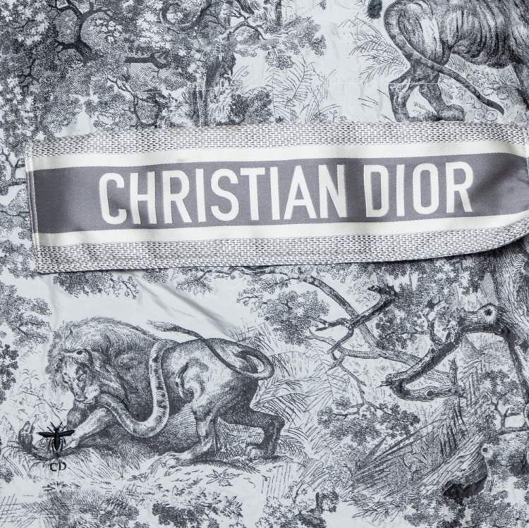 Pre Owned Dior Grey Printed Synthetic Hooded Oversized Anorak S