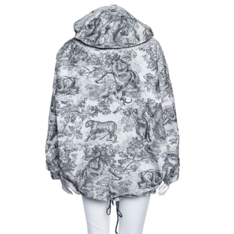 Pre Owned Dior Grey Printed Synthetic Hooded Oversized Anorak S