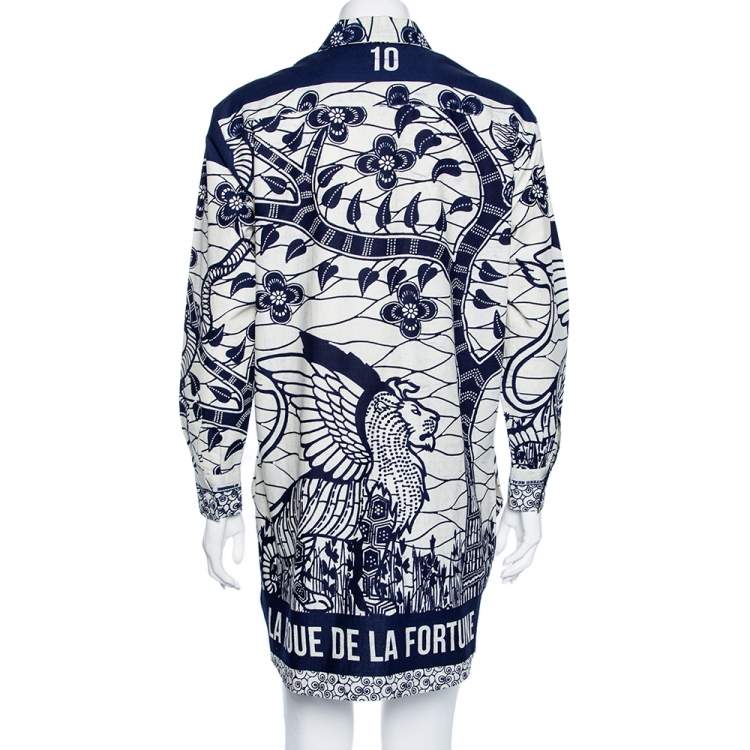 Pre Owned Dior Blue Printed Cotton La Roue De La Fortune Oversized Shirt S