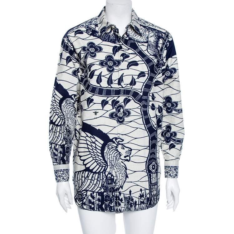 Pre Owned Dior Blue Printed Cotton La Roue De La Fortune Oversized Shirt S