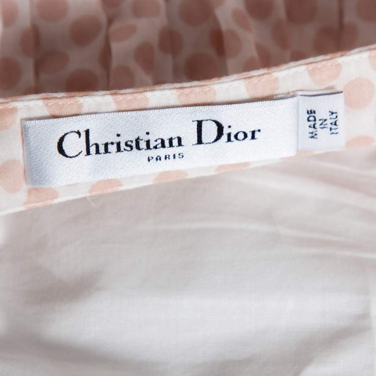 Pre Owned Dior Pink Polka Dotted Cotton Pleated Pleated Midi Skirt M