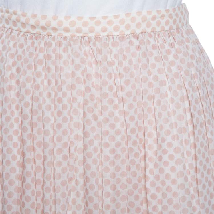 Pre Owned Dior Pink Polka Dotted Cotton Pleated Pleated Midi Skirt M