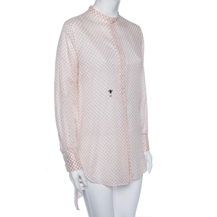 Pre Owned Dior Pink Polka Dotted Cotton Button Front Oversized Shirt S