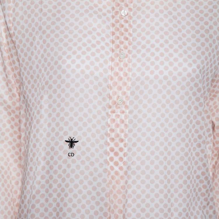 Pre Owned Dior Pink Polka Dotted Cotton Button Front Oversized Shirt S