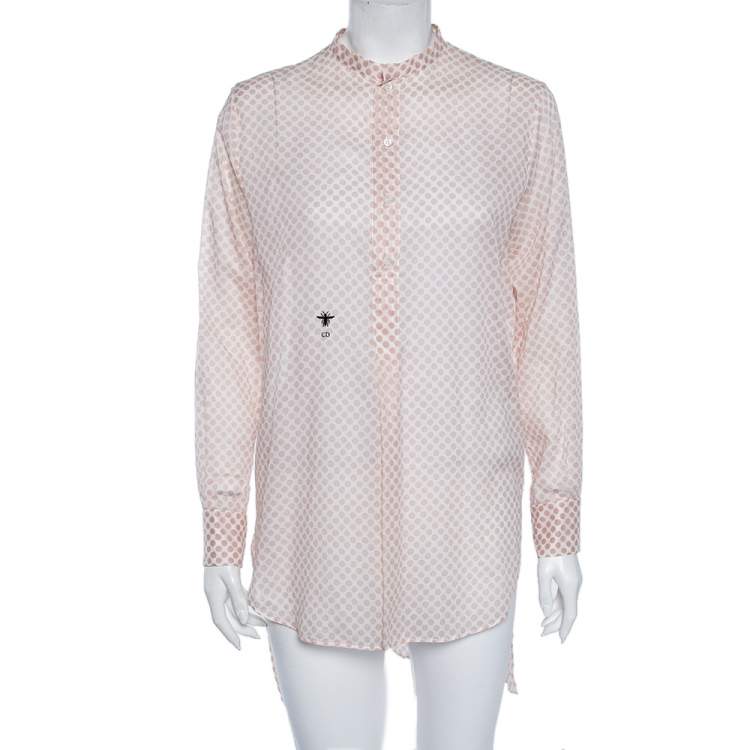 Pre Owned Dior Pink Polka Dotted Cotton Button Front Oversized Shirt S