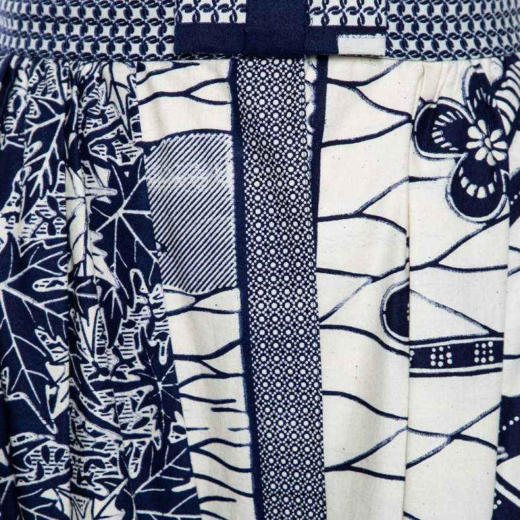 Pre Owned Dior Blue Printed Cotton La Roue De La Fortune Front Open Skirt M