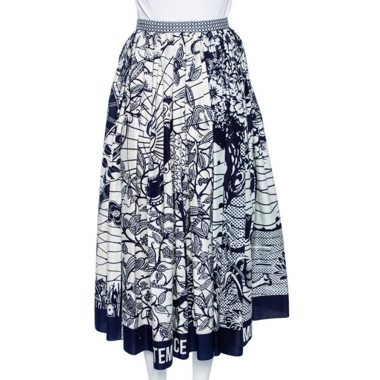 Pre Owned Dior Blue Printed Cotton La Roue De La Fortune Front Open Skirt M