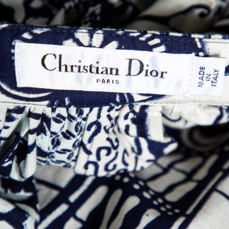 Pre Owned Dior Blue Printed Cotton La Roue De La Fortune Front Open Skirt M