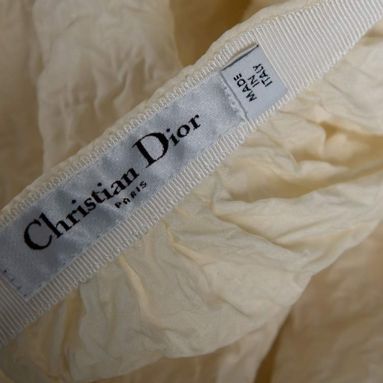 Pre Owned Dior Off-White Crinkled Front Open Maxi Skirt M