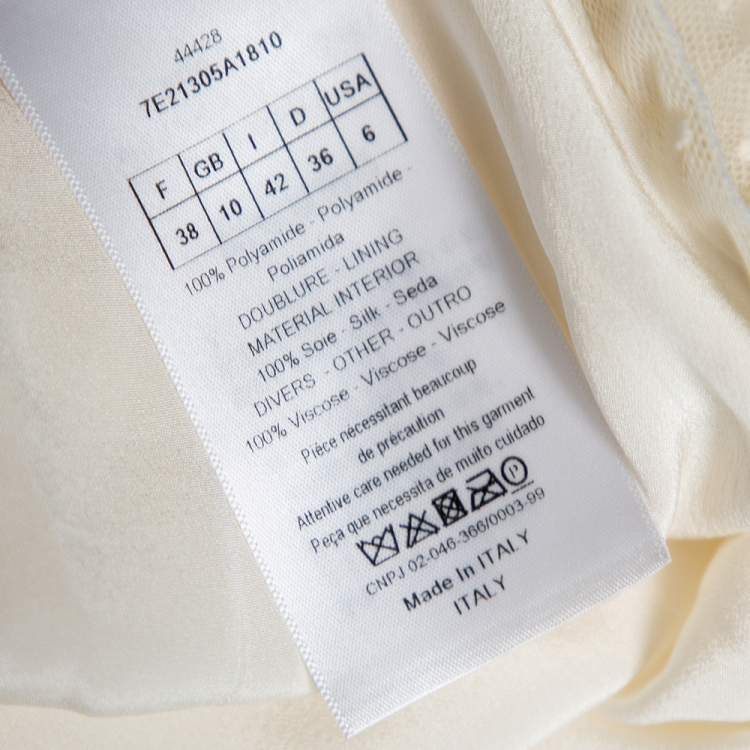 Pre Owned Dior Cream Textured Tulle Overlay Gathered Midi Skirt M