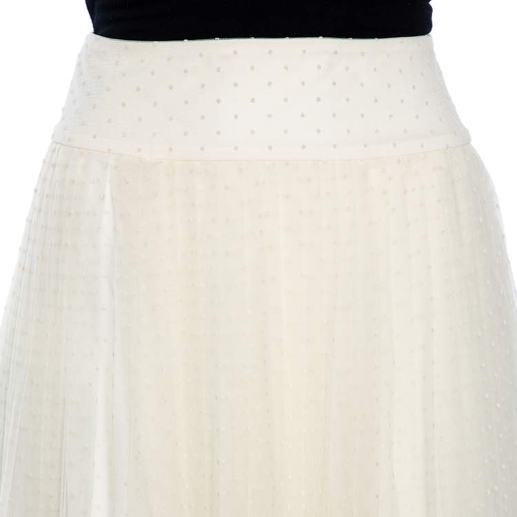 Pre Owned Dior Cream Textured Tulle Overlay Gathered Midi Skirt M