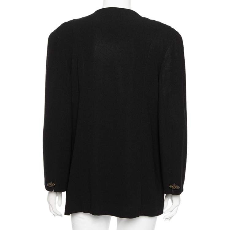 Pre Owned Dior Vintage Black Crepe Button Front Blazer Jacket L