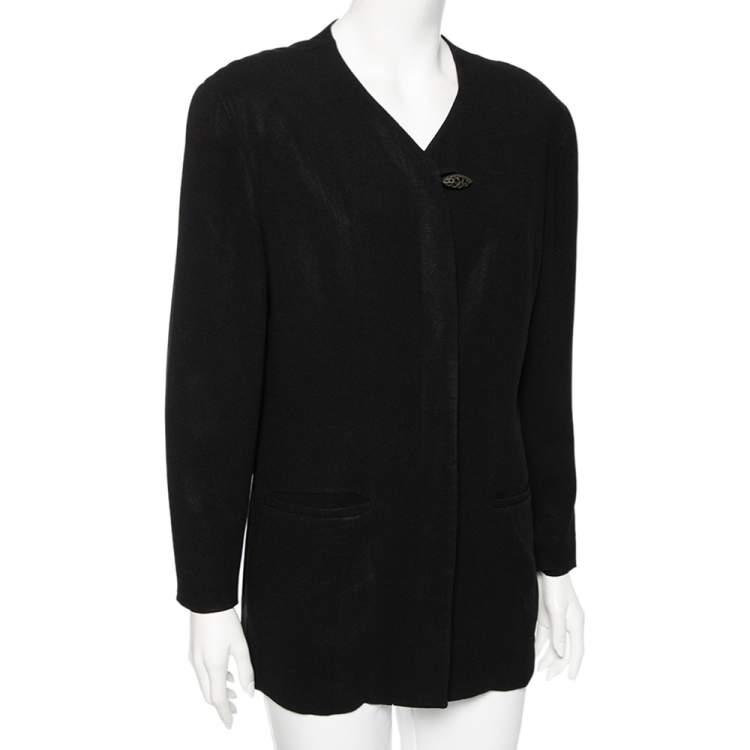 Pre Owned Dior Vintage Black Crepe Button Front Blazer Jacket L