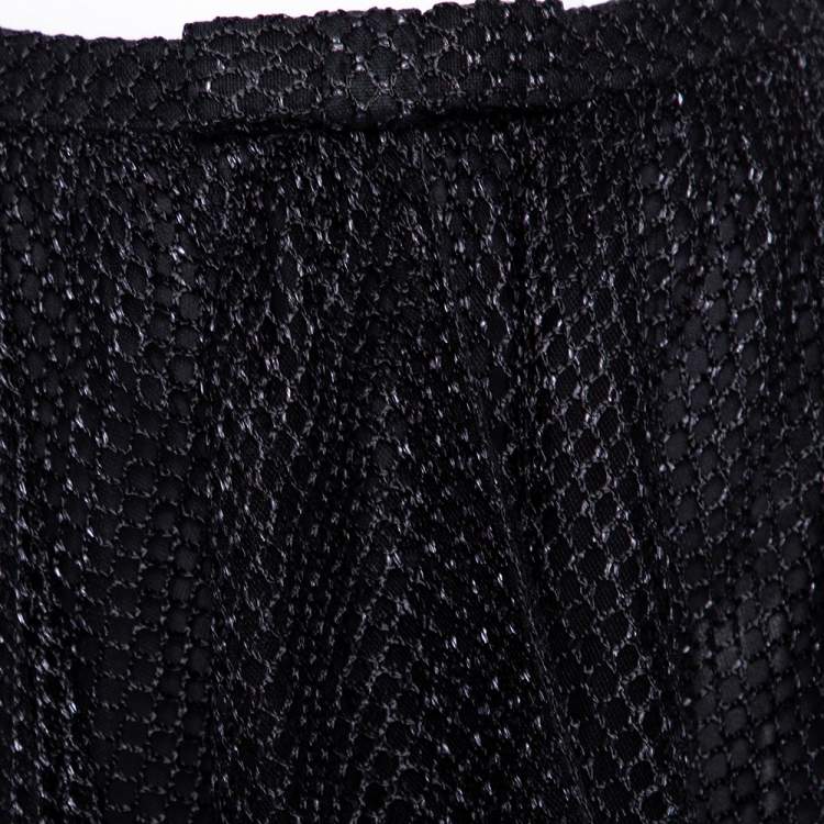 Pre Owned Christian Dior Black Synthetic Mesh Wrap Detail Midi Skirt M 