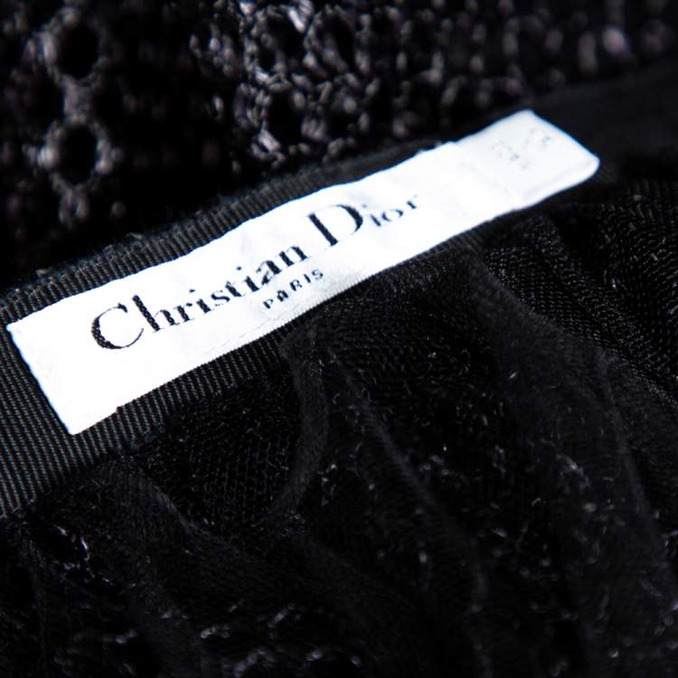 Pre Owned Christian Dior Black Synthetic Mesh Wrap Detail Midi Skirt M 
