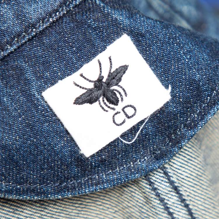 Pre Owned Dior Blue Denim Embroidered Bee Detailed Button Front Blazer Jacket S