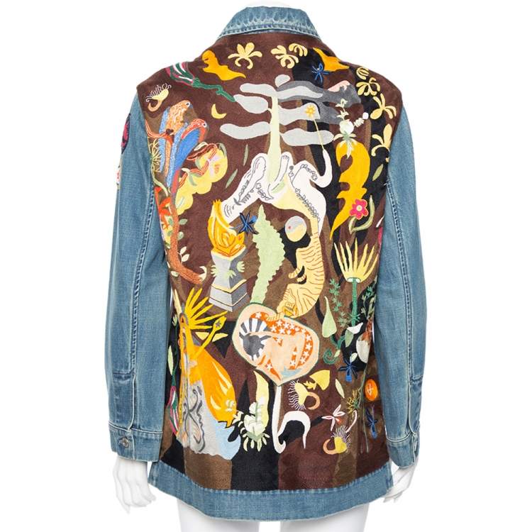 Pre Owned Dior Blue Denim & Embroidered Back Button Front Jacket S