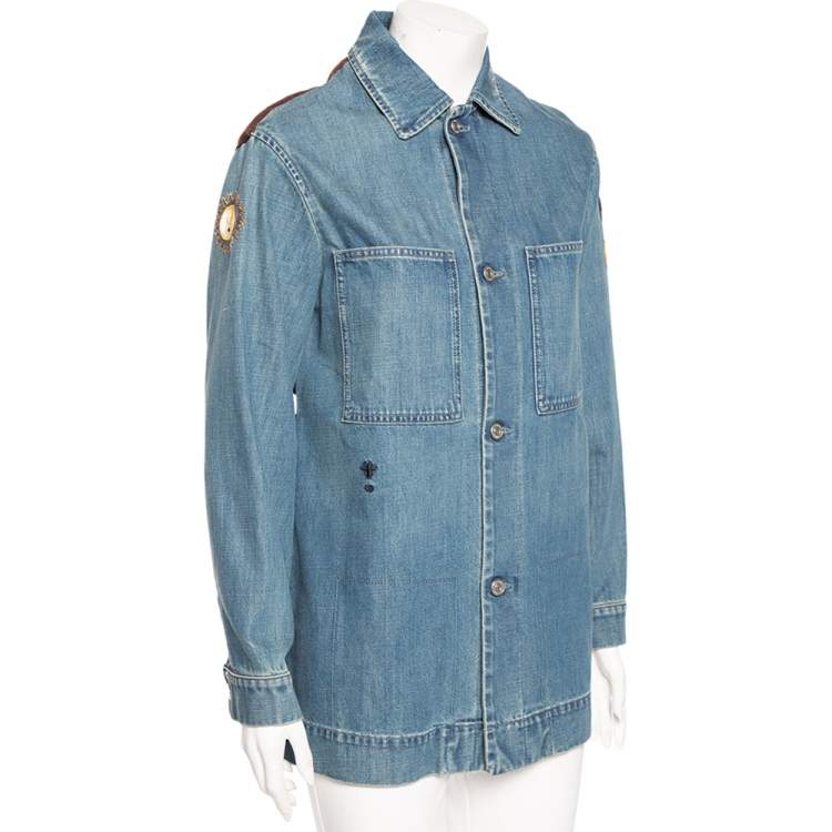 Pre Owned Dior Blue Denim & Embroidered Back Button Front Jacket S