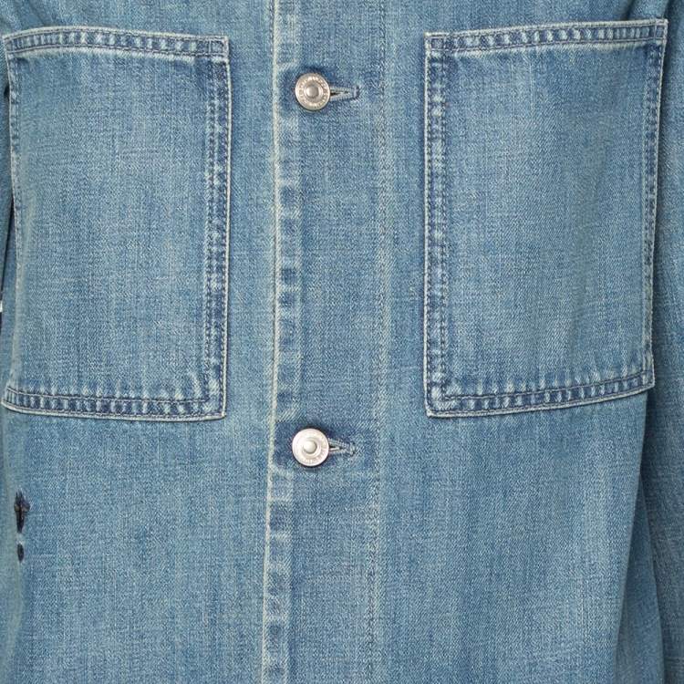 Pre Owned Dior Blue Denim & Embroidered Back Button Front Jacket S