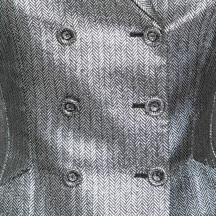 Pre Owned Christian Dior Metallic Lurex Herringbone Pattern Silk Double Breasted Blazer M