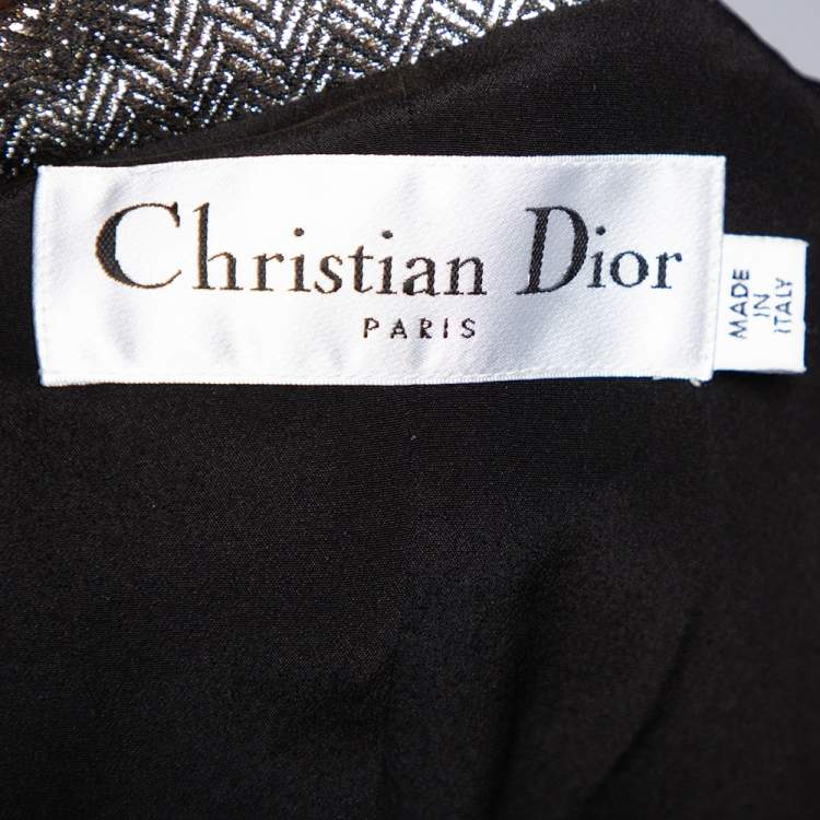Pre Owned Christian Dior Metallic Lurex Herringbone Pattern Silk Double Breasted Blazer M
