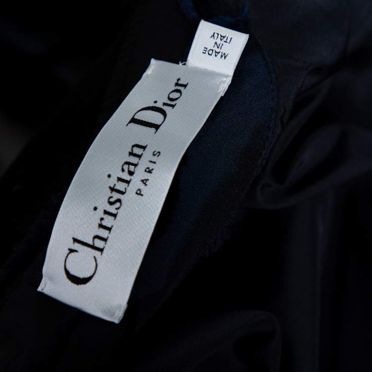 Pre Owned Dior Blue & Black Camouflage Patterned Synthetic Bomber Jacket S