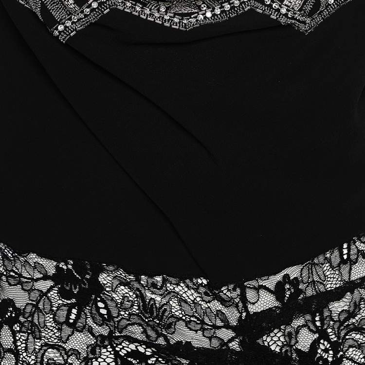 Pre Owned Dior Black Silk & Lace Trimmed Embellished Cowl Neck Top L