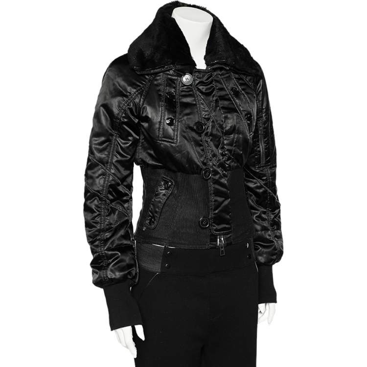 Pre Owned Dior Black Synthetic & Rabbit Fur Lined Corset Trimmed Jacket S