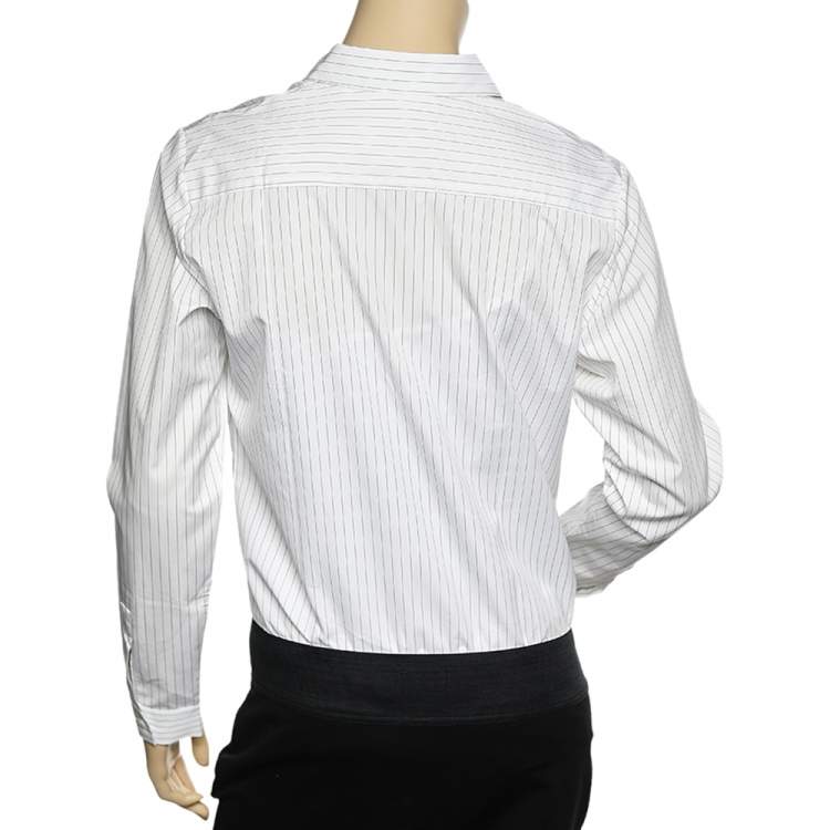 Pre Owned Christian Dior White Striped Cotton Bee Embellished Button Front Shirt M