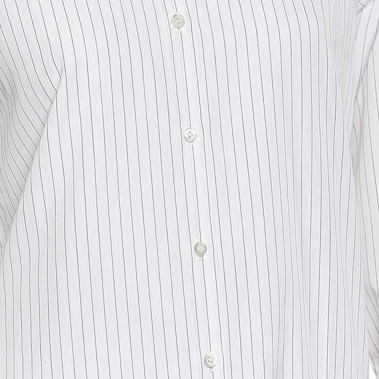 Pre Owned Christian Dior White Striped Cotton Bee Embellished Button Front Shirt M