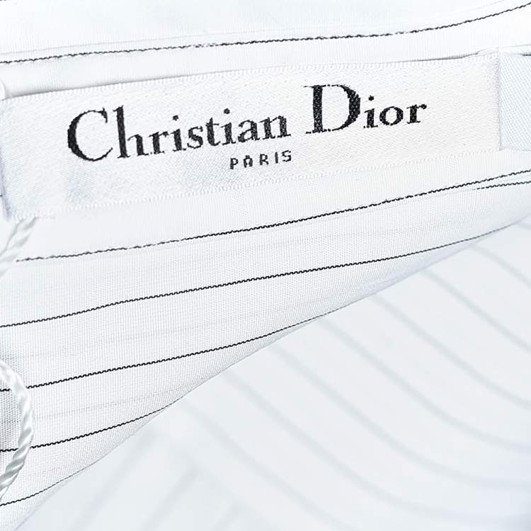 Pre Owned Christian Dior White Striped Cotton Bee Embellished Button Front Shirt M