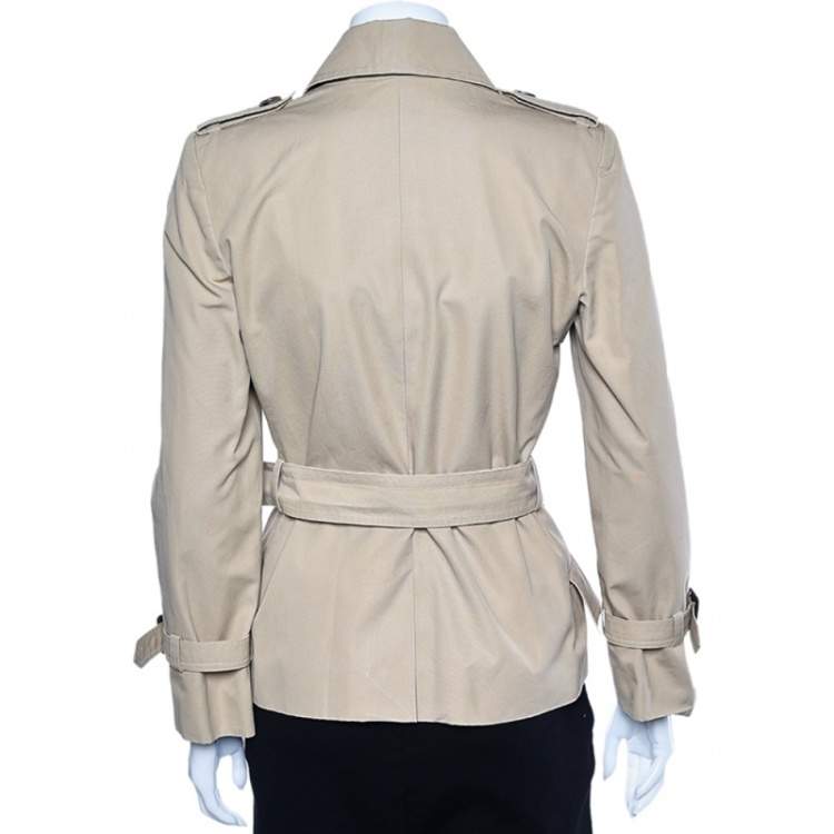 Pre Owned Christian Dior Beige Cotton Belted Double Breasted Trench Jacket S