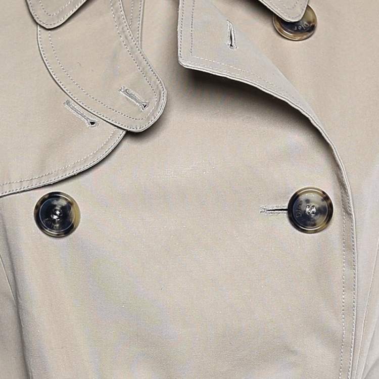 Pre Owned Christian Dior Beige Cotton Belted Double Breasted Trench Jacket S