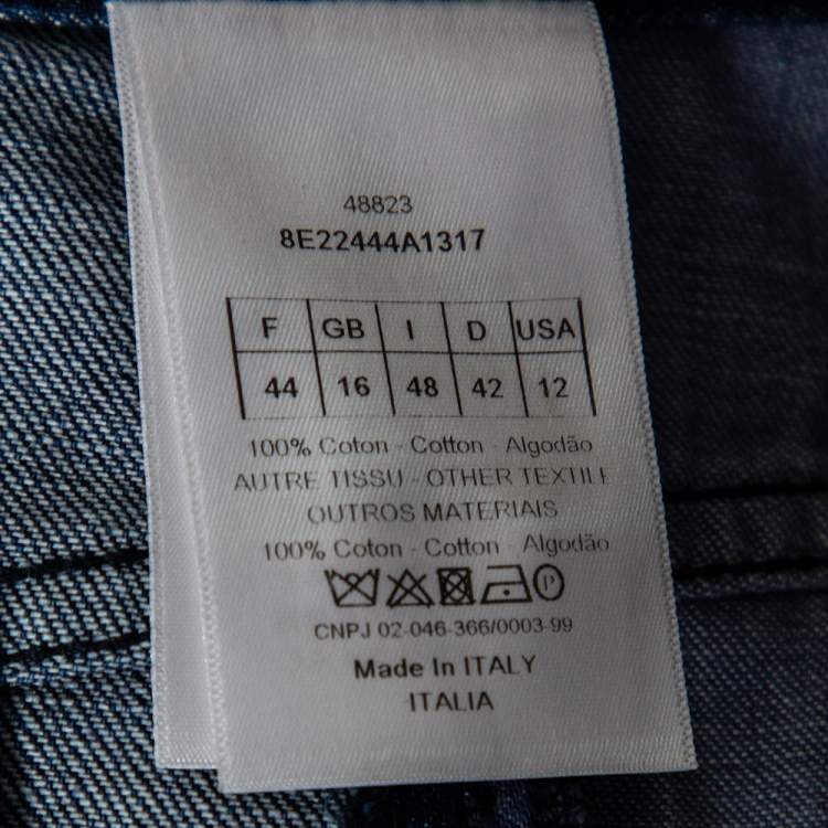 Pre Owned Dior Blue Patchwork Stitched Denim High Waisted Wide Leg Jeans L