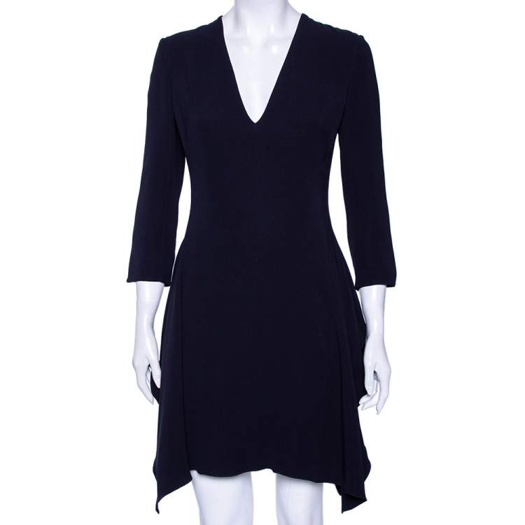 مملوكة مسبقًا Dior Midnight Blue Silk Ruffled Hem Detailed Dress M