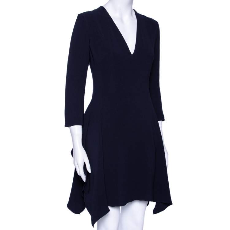 مملوكة مسبقًا Dior Midnight Blue Silk Ruffled Hem Detailed Dress M