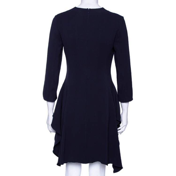 مملوكة مسبقًا Dior Midnight Blue Silk Ruffled Hem Detailed Dress M