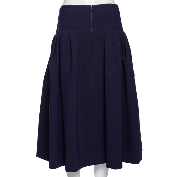 Pre Owned Dior Navy Blue Crepe Embroidered Embellished Midi Skirt M