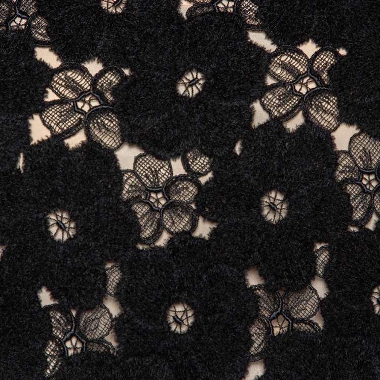 Pre Owned Dior Black Floral Lace Knit Short Sleeve Top M