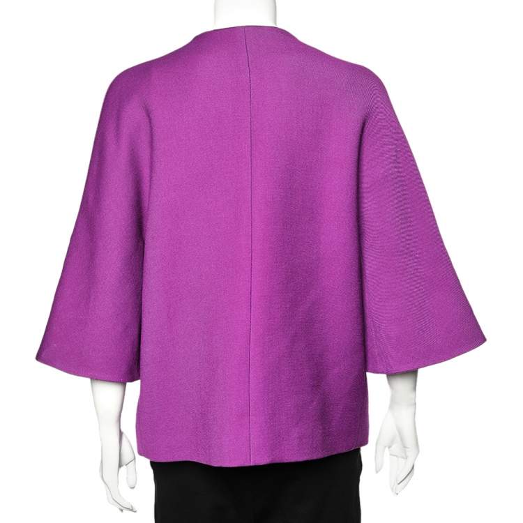 Pre Owned Christian Dior Purple Wool Bell Sleeve Button Front Jacket M