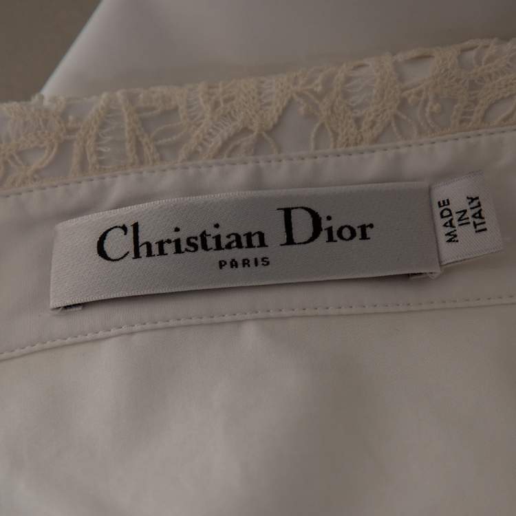 Pre Owned Dior White Cotton & Lace Trimmed Oversized Blouse L