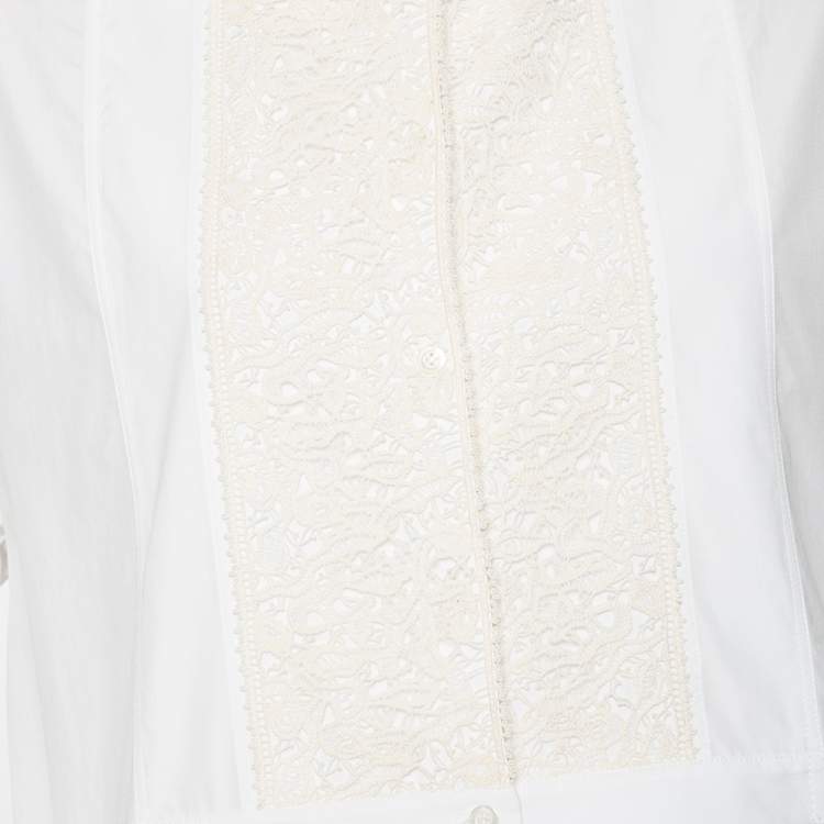 Pre Owned Dior White Cotton & Lace Trimmed Oversized Blouse L