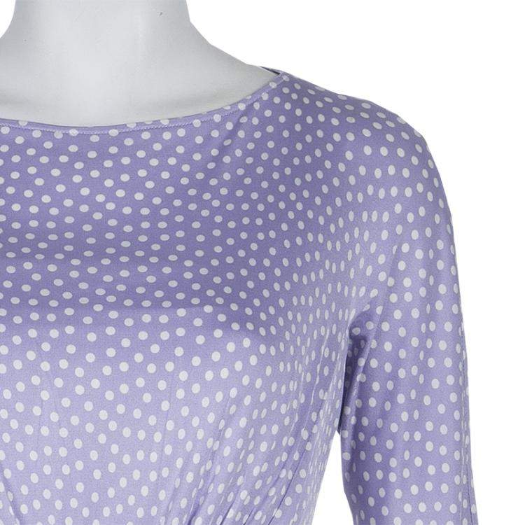 Pre Owned Dior Lavender Polka Dot Long Sleeve Dress M