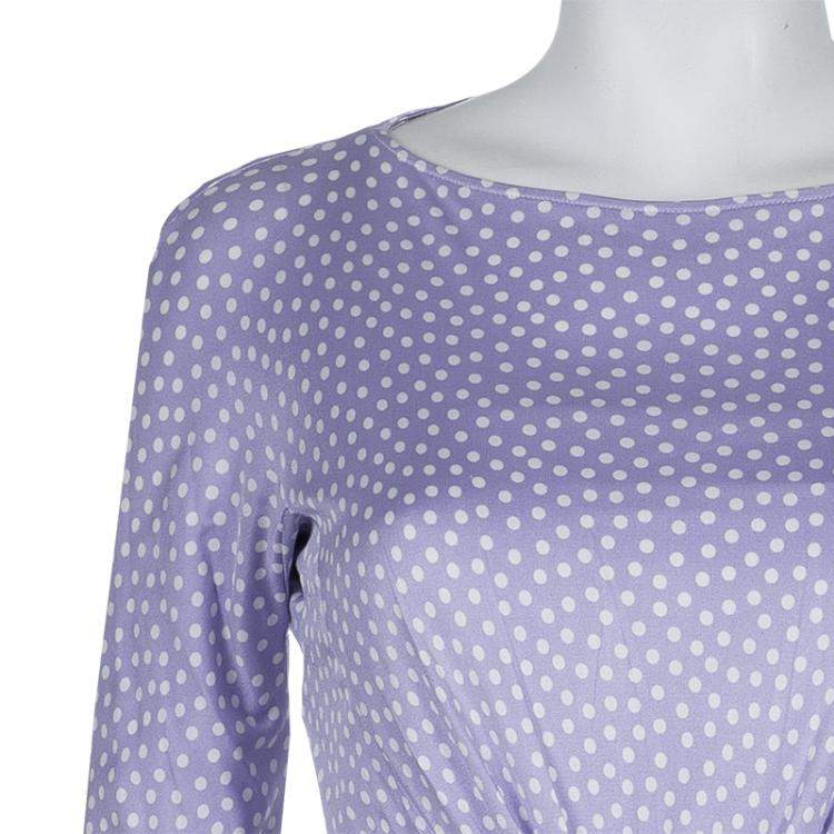 Pre Owned Dior Lavender Polka Dot Long Sleeve Dress M