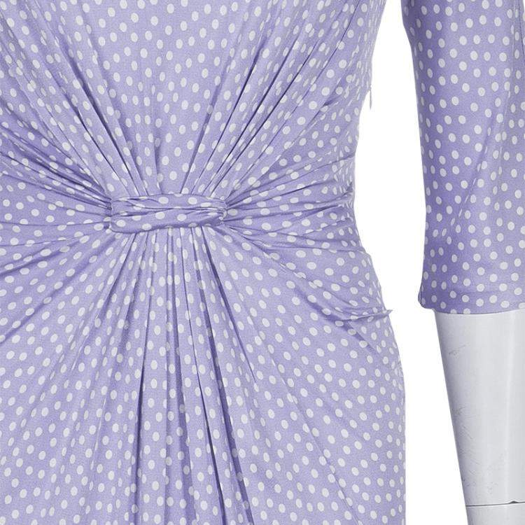 Pre Owned Dior Lavender Polka Dot Long Sleeve Dress M