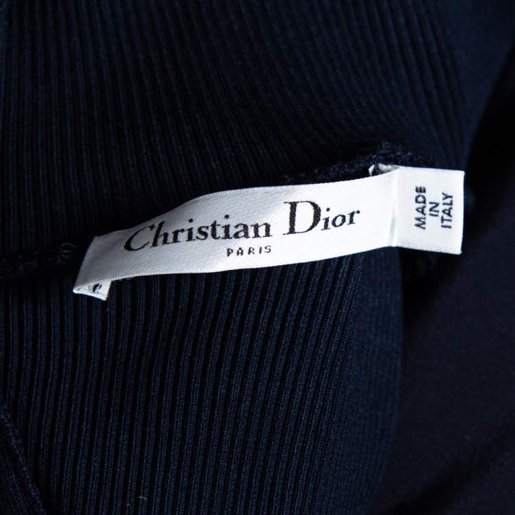 Pre Owned Dior Navy Blue Grid Checked Wool & Rib Knit Long Sleeve Dress S 