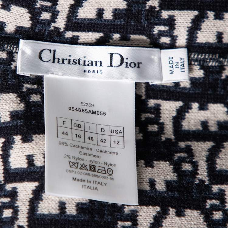 Pre Owned Dior Navy Blue Oblique Motif Jacquard Cashmere Reversible Sweater L