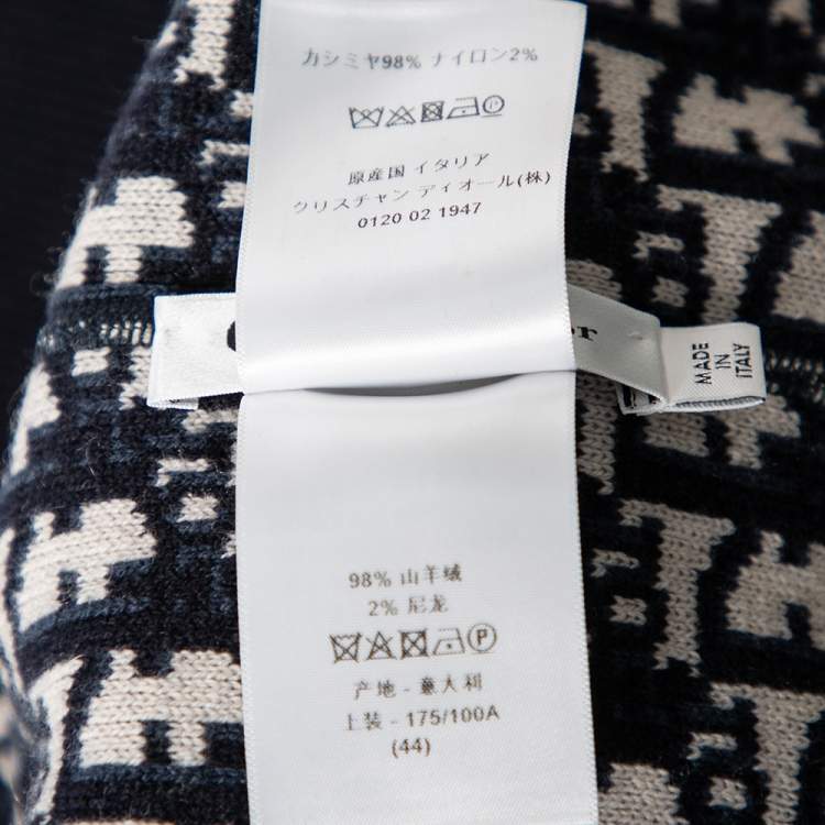 Pre Owned Dior Navy Blue Oblique Motif Jacquard Cashmere Reversible Sweater L