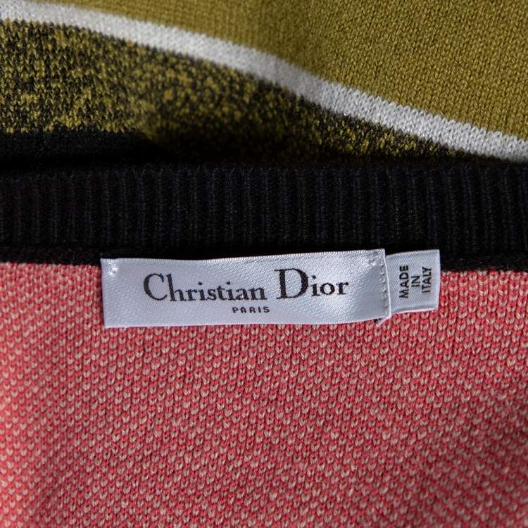 مملوكة مسبقًا Dior Black Logo & Heart Jacquard Cashmere Knit Sweater L